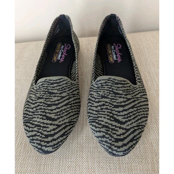 Skechers Cleo Ballet Flats Women’s 9.5 Gray Black Stretch Tiger Stripe Slip On - Picture 2 of 8